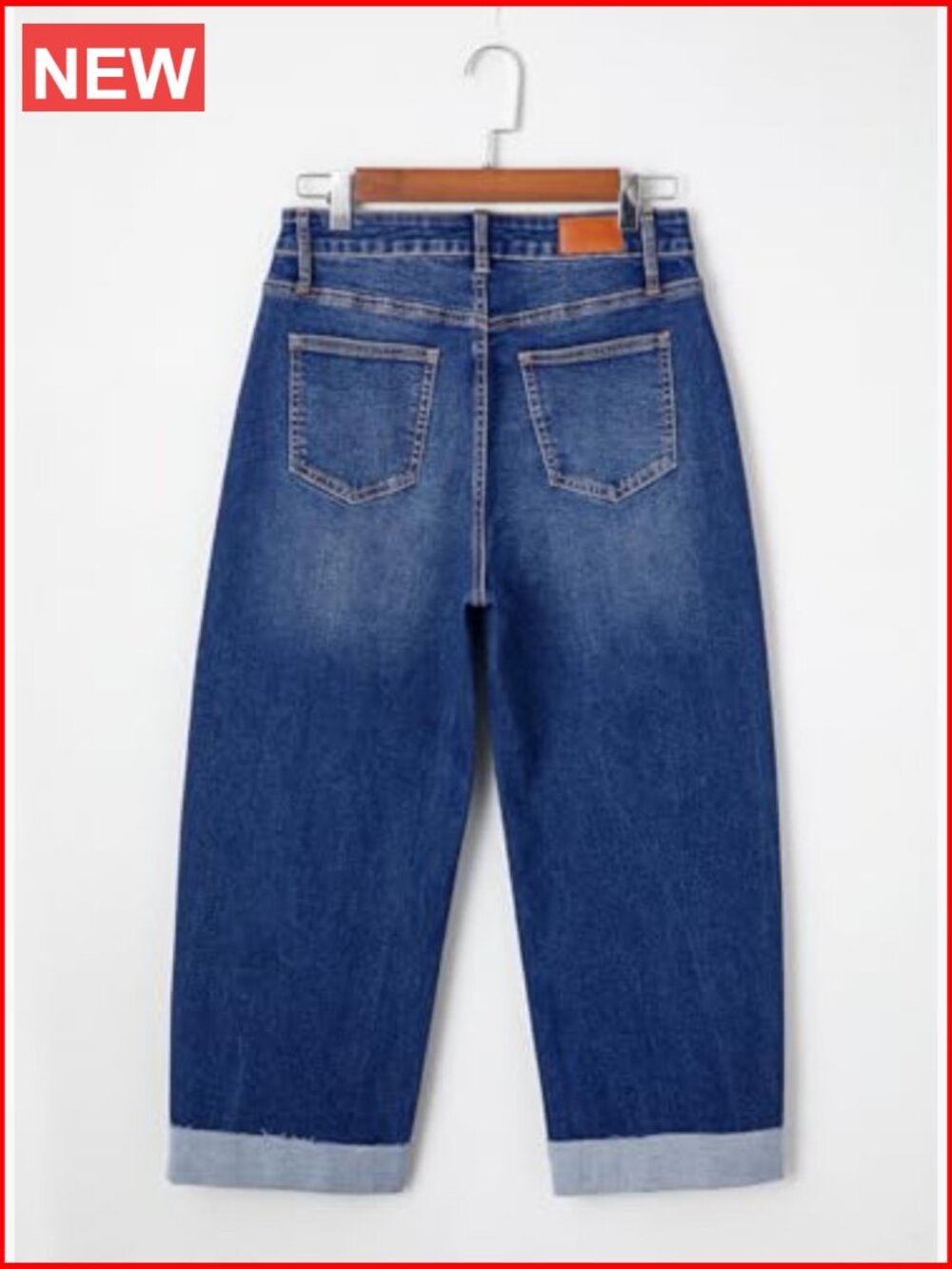 High Waisted Wide Leg Barrel Jeans Raw Rolled Hem Cropped Ankle - Picture 6 of 7